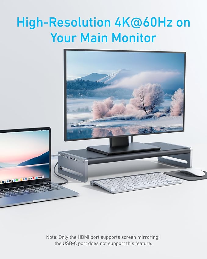 Anker USB C Hub, 10-in-1 Aluminum Monitor Stand with 100W PD, 5Gbps USB Ports, 4K@60Hz HDMI Display, Built-in 3.3 ft Cable, Clutter-Free Desk for MacBook, Dell, and Full-Function USBC Devices