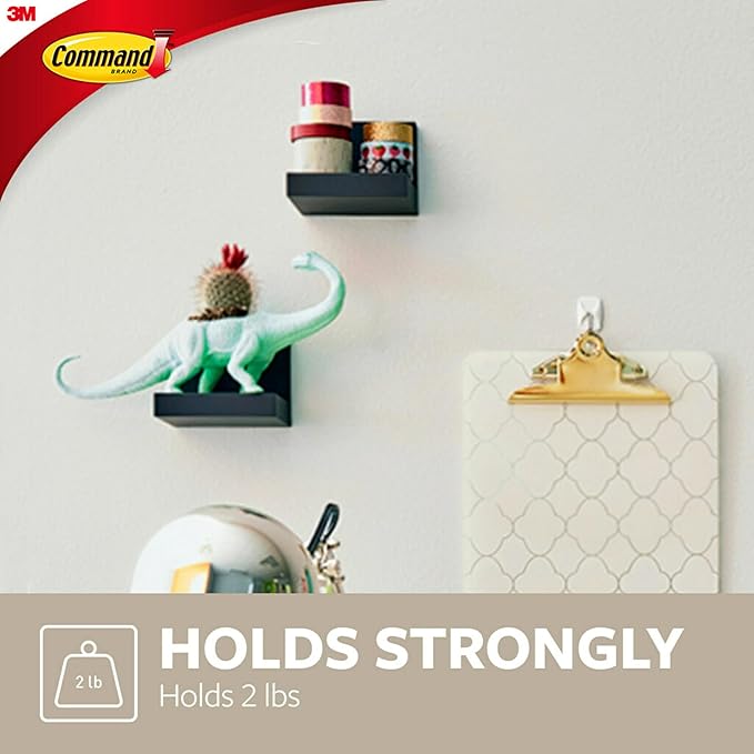Command Display Ledges, Holds up to 2 lb, Slate, 2 Ledges with 8 Medium Strips, Damage-Free Hanging Floating Shelf with Adhesive Strips, Personalize Living Room, Bedroom, Kids Room or Office