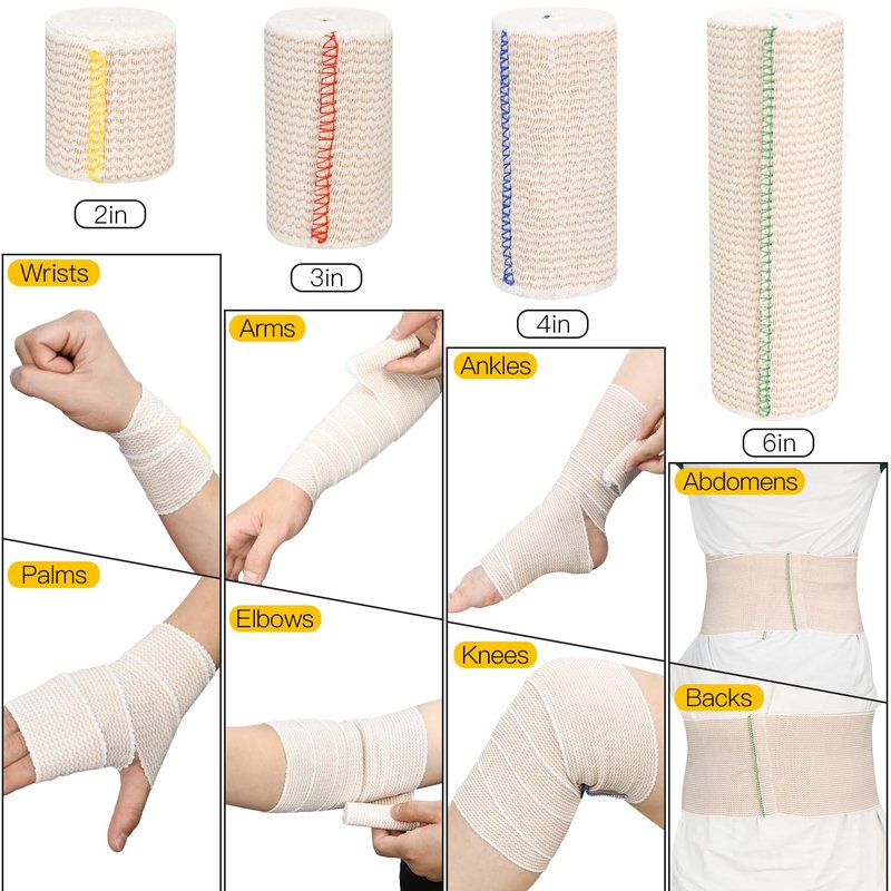 2 Pack 4" Premium Elastic Bandage Wrap, Reusable Hook and Loop Compression Wrap Bandage for Knees, Ankles, Wrists, Legs, Body