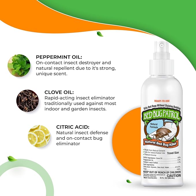 Natural Bed Bug Killer – 3 Pack (3oz Each) Travel Spray – Non-Toxic, TSA Safe, Child & Pet Friendly Formula for Airbnb, Luggage, Hotels, Rideshare, and Work Trips