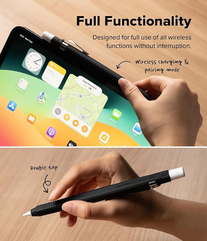 Ringke Silicone Drafting Pencil Case Compatible with Apple Pencil 2nd Generation and Apple Pencil Pro Case, Perfect Grip Silicone Protective Cover Sleeve Accessories - Black
