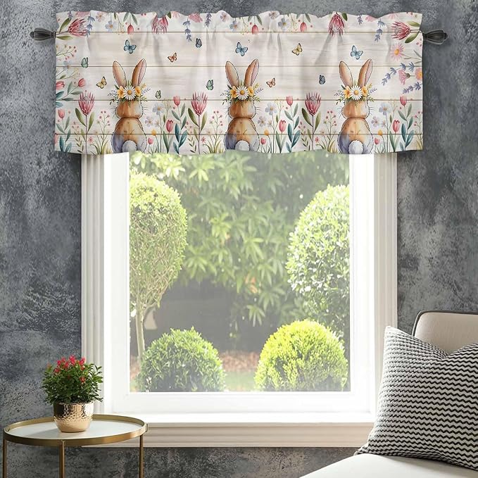 Easter Curtain Valances for Windows, Kitchen Valance Window Treatment, Spring