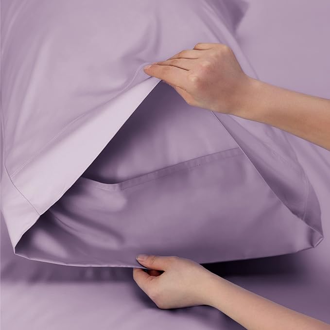Bedsure Cooling Sheets Twin XL, Rayon Derived from Bamboo, Breathable & Soft Twin XL Sheet Sets, Deep Pocket Up to 16 Inches, Hotel Luxury Silky Dorm Bedding for Hot Sleepers, Lilac