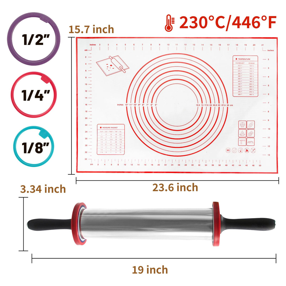 SHIKORI Rolling Pin,Adjustable Rolling Pin with Thickness Rings