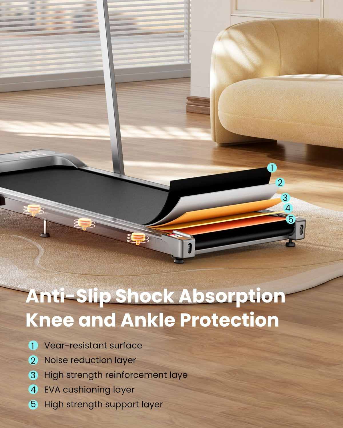 Abonow Walking Pad with Handle Bar - 2 in 1 Under Desk Treadmill, Sliver