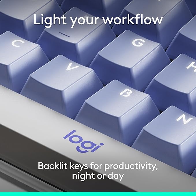 Logitech Alto Keys K98M Wireless Mechanical Keyboard, Customizable Keyboard with Vibration Absorbing Gasket, Backlit Keys, Bluetooth, USB-C Charging, for PC, Mac, Laptops - Lilac