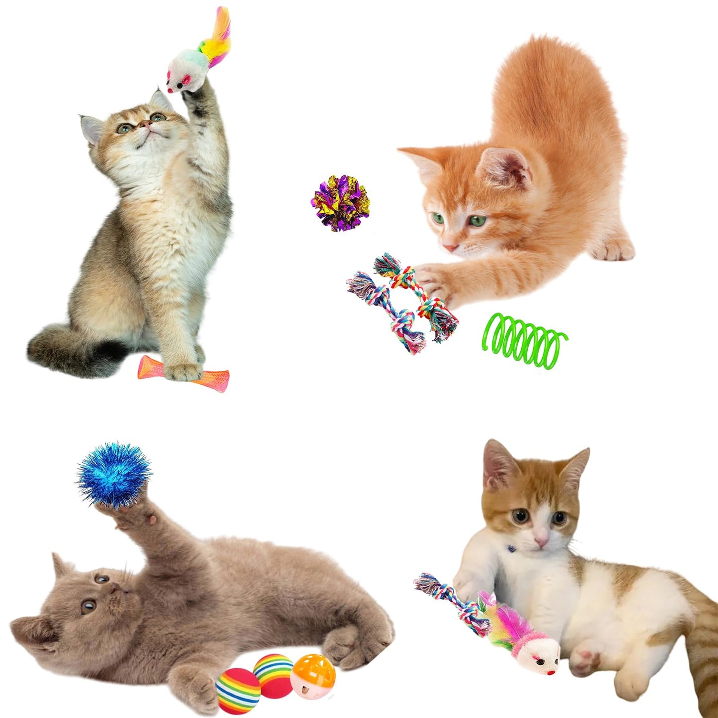 KITCHSTAR 46 PCS Cat Toys for Indoor Cats, Kitten Toys with Cat Spring Toy, Mint Catnip with Crinkle Mouse Ball for Indoor Cats Kittens Exercise