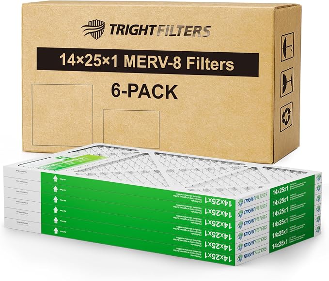 14x25x1 Air Filter 6 Pack, Durable MERV 8 Pleated Home HVAC AC Furnace Filters