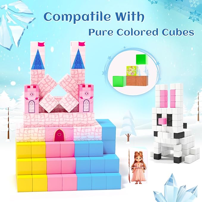 Updated Magnetic Blocks-Princess Castle, Creative Magnetic Building Blocks Toddler Toys, Birthday Gifts for Kids 3+ Years Old, STEM Montessori Sensory Toy for Boys & Girls Age 3-4 4-5 6-8