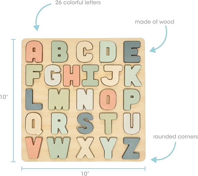 Pearhead Wooden Alphabet Puzzle, ABC Learning Toy for Toddlers, Montessori Educational Play, Spring Easter Basket Gift