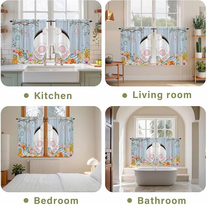Easter Kitchen Curtains 54 Inch Long 2 Panel Set, Rod Pocket Window Curtains