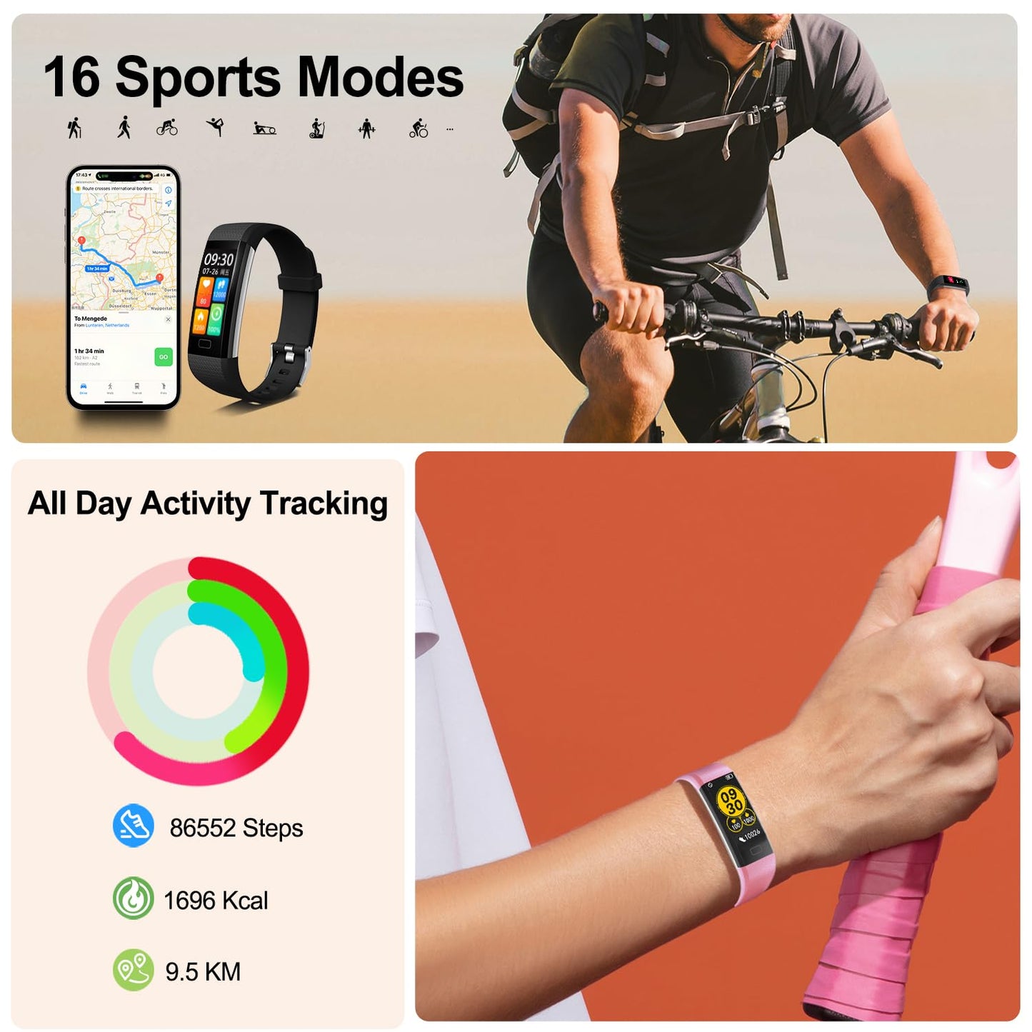 ENGERWALL Fitness Tracker with Step/Distance/Calories Counter, Activity Tracker with Heart Rate Monitor, Slim Style Watch IP68 Waterproof, Sleep Monitor Tracker, Pedometer Watch for Women Men Kids
