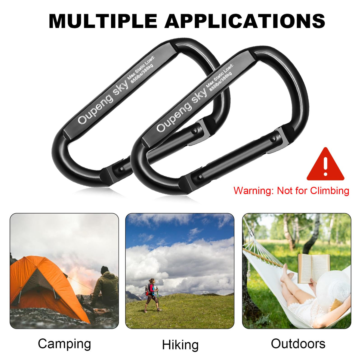 Carabiner Clip, 4 Pack, 855lbs，3" Iron Heavy Duty Caribeaners for Hammocks, Camping Accessories, Hiking, Keychains，Outdoors and Gym etc, Small Carabiners for Dog Leash, Harness and Key Ring, Black