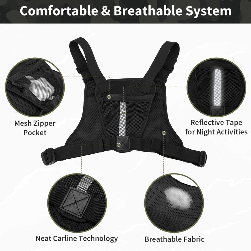 CamGo Tactical Outdoor Sports Chest Bag for Men, Molle EDC Vest Chest Pack for Sports Running Hiking Workout Black CP