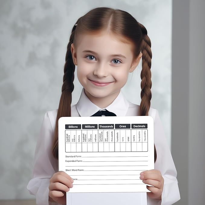 Place Value Board 9" x 12" Double Sided Dry Erase Boards for Students for Teaching Place Values from Billions to Decimal Numbers Math Manipulative Lapboard for Home School and Classroom