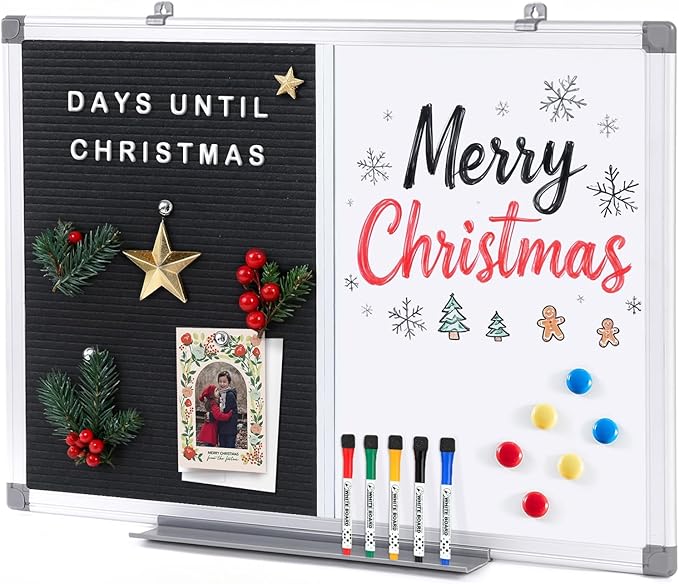S SWANCROWN Felt Board White Board Combo/Letter Board/Dry Erase Whiteboard for Office, Classroom Home, Black, 24x18 Inch