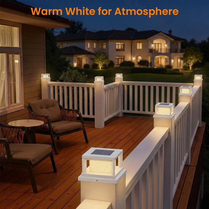 Mlambert 8 Pack Solar Post Lights Outdoor, 2 Modes LED Fence Cap Light for 4x4 Post, Waterproof Deck Light Patio Garden Decor, Warm/Cool White, White