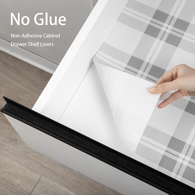 Drawer Shelf Liner for Kitchen Cabinets, Non Adhesive Slip Resistant Shelf Paper Easy to Clean, Strong Grip Thickened Waterproof Washable Mats for Pantry Shelves Cupboard Dresser(Grey, 12 in x 40 FT)