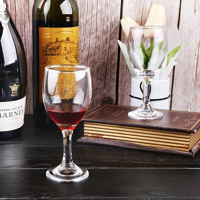 HEIGHT 5.6 Inches 120ML 4 Ounce - Set of 12 Classic Red Small Wine Glasses Durable Clear White Lead-free Glass Cup For Party (Glass, 12Pcs4OZ)