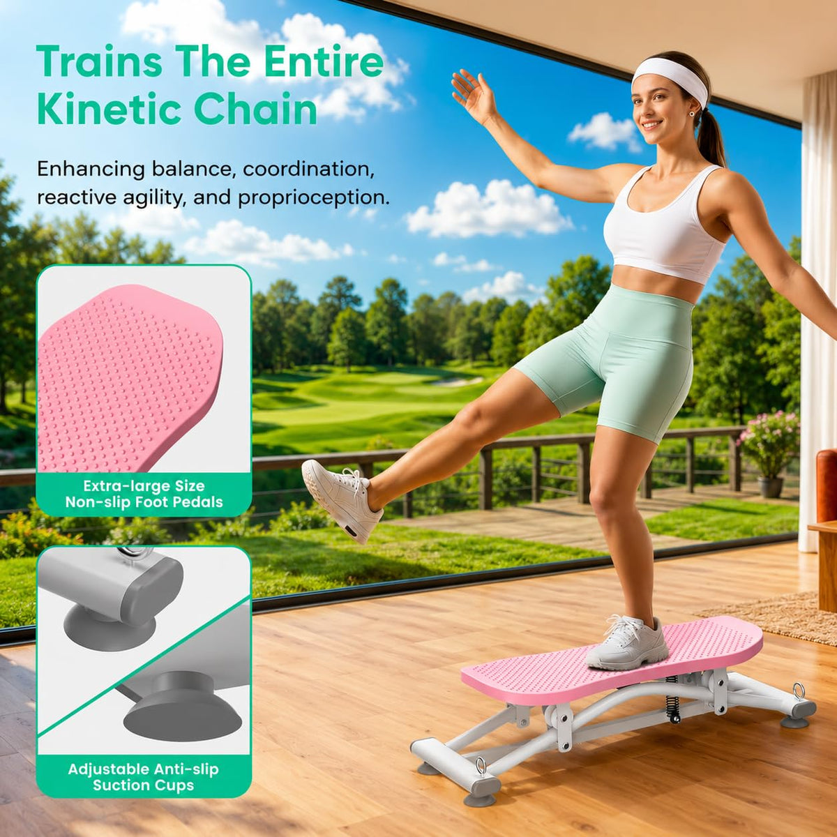 RoyalRcmtx Balance Board for Adults, Rocking Stepper with Resistance Bands, 300LBS Portable Wobble Board, Quiet Side to Side Ski Simulator Trainer Exercise Machine for Home Gym Core Workout