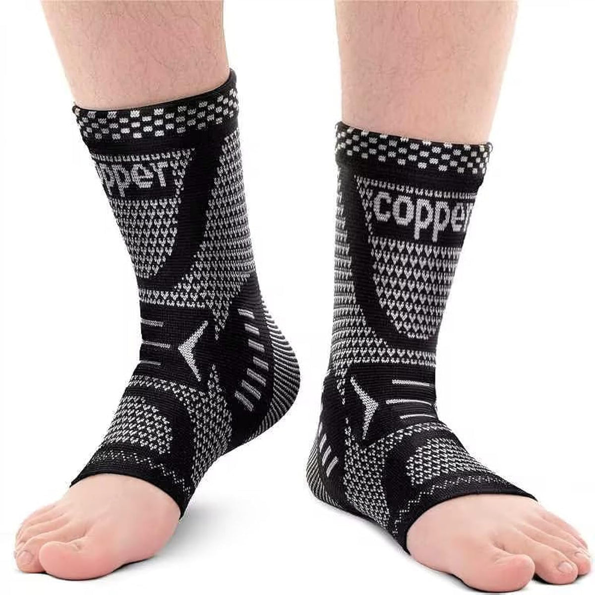 INDEEMAX Copper Ankle Brace Ankle Compression Sleeve Support Ankle Brace for Women & Men, Achilles Tendonitis Brace, Plantar Fasciitis, Sports, Silver Black, XL