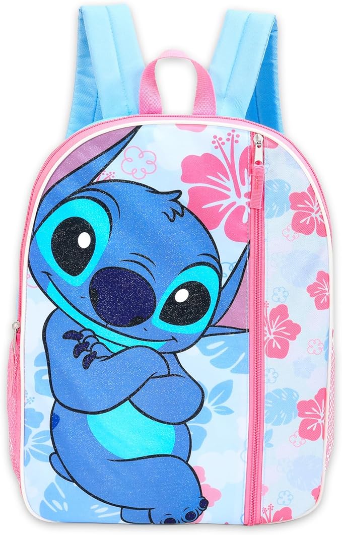 Disney Stitch Backpack and Lunch Bag for Girls, Kids - Bundle with 16" School Bag, Lunch Box, Water Bottle, Stickers, More | Lilo and Stitch Backpack with Lunchbox Set