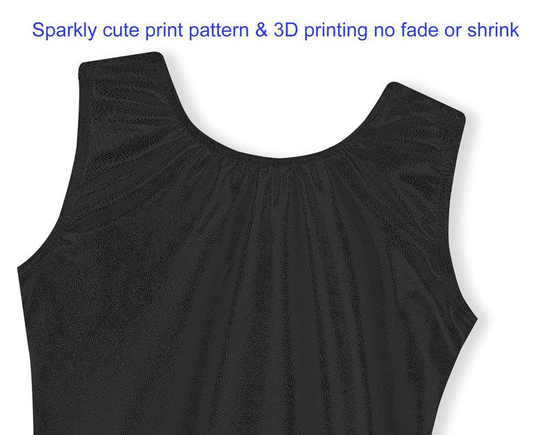 Domusgo Gymnastics Leotards for Girls 9-10 Years Old Glitter Black One Piece Unitard with Shorts