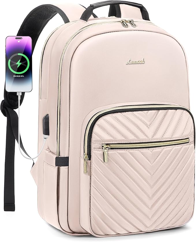 LOVEVOOK Laptop Backpack for Women 18.4 inch,Cute Womens Travel Backpack Purse,Professional Laptop Computer Bag,Waterproof Work Business College Teacher Bags Carry on Backpack with USB Port,Nude