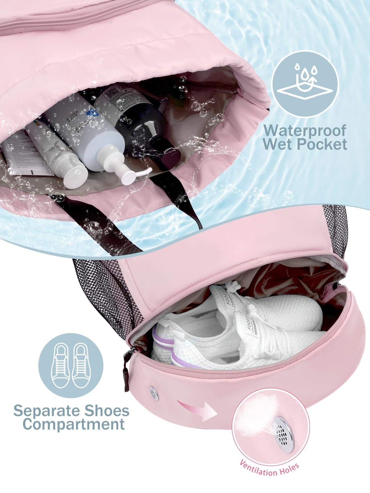 RHDZO Drawstring Backpack Gym Backpack with Shoe Compartment for Men Women String Sports Bag with Wet Pocket Cinch Swim Beach Bag, Large Pink