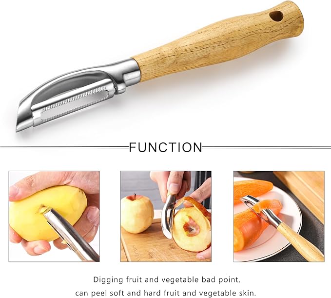 Potato Peeler Stainless Steel Vegetable Peeler,Wooden Handle Peeler