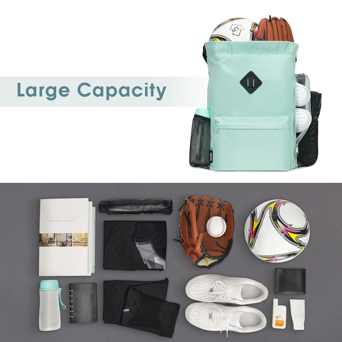 WANDF Drawstring Backpack with Shoe Compartment, Sports Gym Bag
