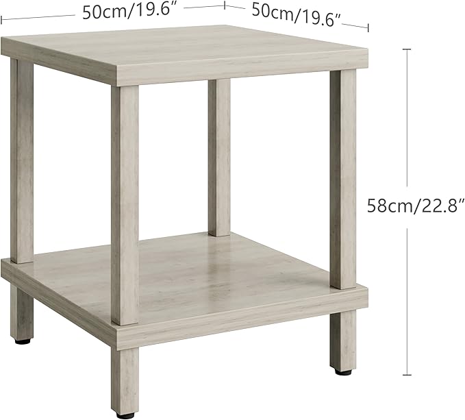 Large End Table Square Side Table Modern Sofa Table 20 Inch Industrial Coffee Table NightStand with 2-Tier Storage Shelf for Living Room Bedroom Oak Grey MLBZ06Z
