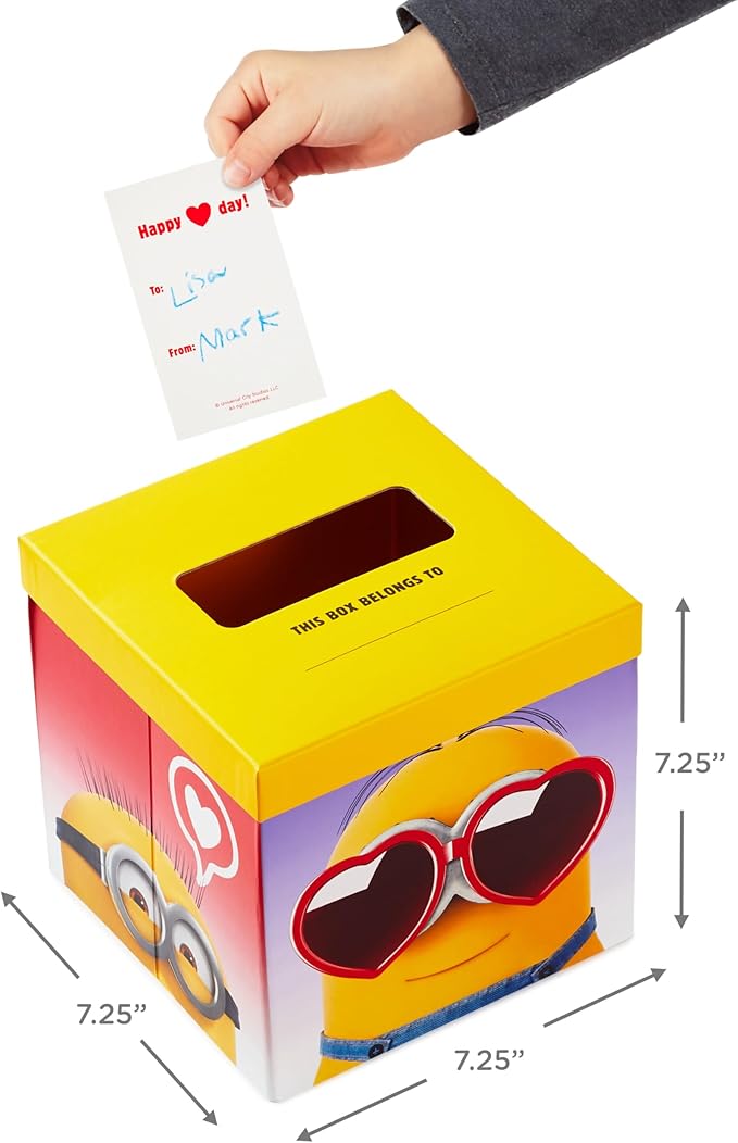 Hallmark Minions Valentines Day Cards and Mailbox for Kids School Classroom Exchange (1 Box, 32 Valentine Cards, 35 Stickers, 1 Teacher Card)