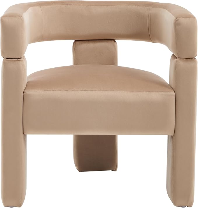 Khaki Dining Chairs Set of 3, Upholstered Velvet Barrel Chairs with Arms Comfy Side Chairs for Living Room/Dining Room/Reception