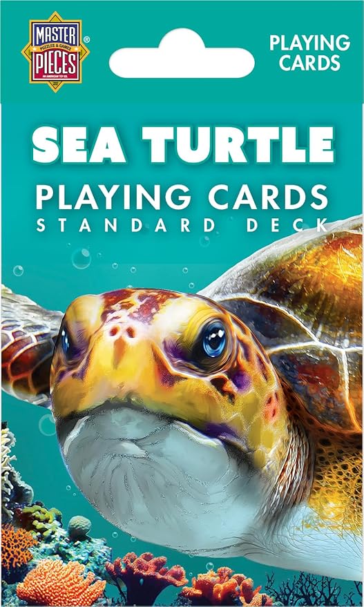 Masterpieces Sea Turtle Playing Cards Deck - Animal Themed Standard 54 Card Deck, Unique Sea Turtle Face Cards & Jokers, Retro Style, for Families & Adults