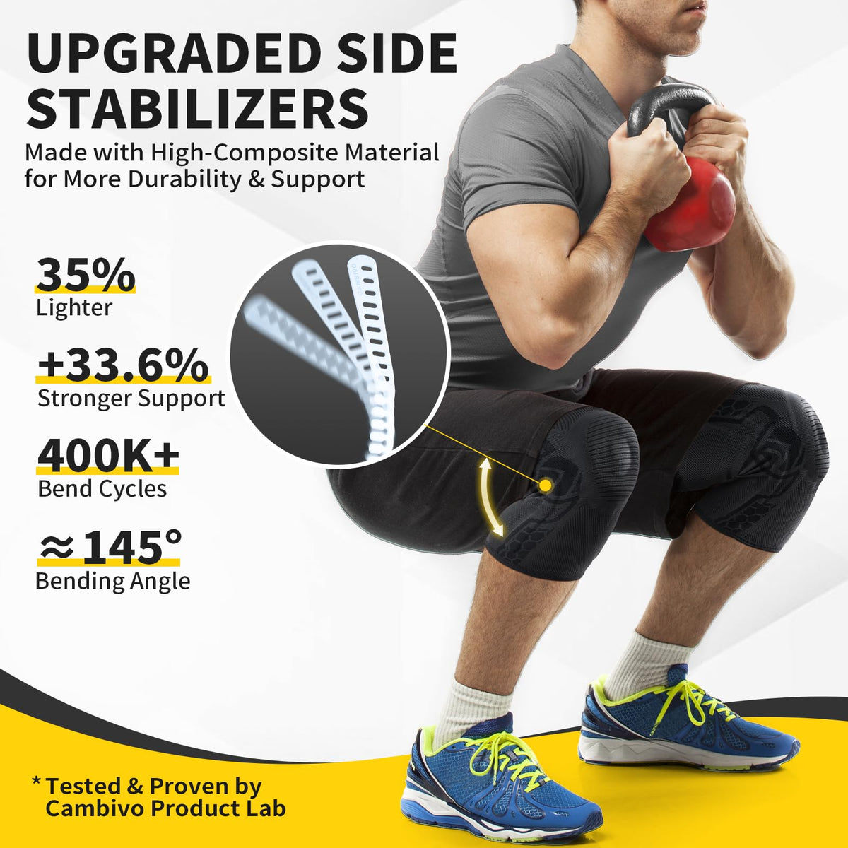 CAMBIVO Knee Brace for Knee Pain, Medical Grade Knee Compression Sleeve with Side Stabilizers & Patella Gel Pad for Meniscus Tear, Arthritis, ACL, Running,Workout, Daily Use(Black, Large)