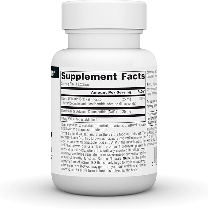 Source Naturals NAD+, Coenzymated B-3, Supports Cellular Energy*, 25 mg - 30 Lozenges