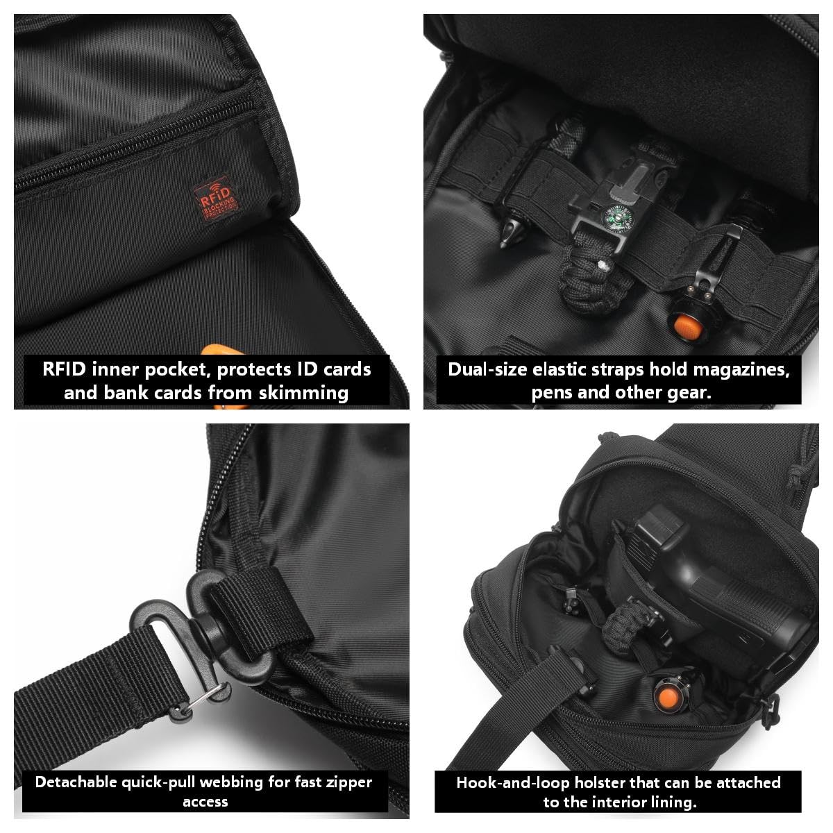 Wotony RFID Blocking Tactical Crossbody Bag for Men - Durable EDC Sling Shoulder Bag with Multi-Pocket Storage