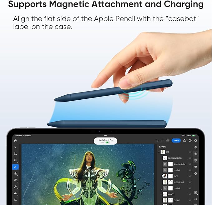 Fintie Silicone Sleeve for Apple Pencil Pro & Apple Pencil 2nd Generation, Light Pen Skin Case Cover Soft Protective Grip Holder with 2 Nib Covers Accessories, Cyan Blue