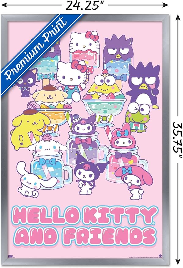 Trends International Hello Kitty and Friends: 24 Summer Fresh - Group Wall Poster, 34L x 22.4W, Silver Framed Version