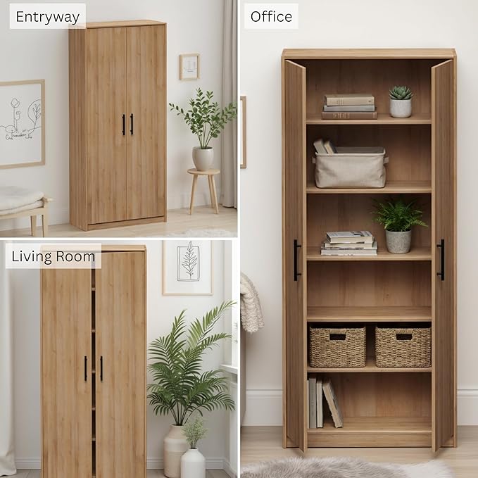 Prepac 72" Tall Storage Cabinet with Doors and Shelves – Wood Utility Cabinet for Garage, Office, or Pantry