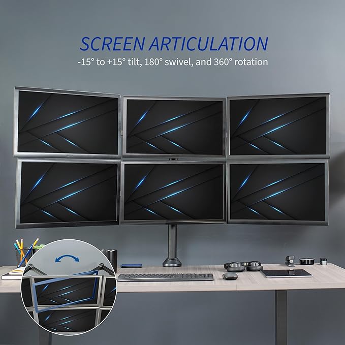 VIVO Steel Hex Monitor 23 to 32 inch LED LCD Clamp-on Desk Mount, Heavy Duty Articulating VESA Computer Stand, Holds 6 Screens, Fully Adjustable for Home Office Workstation, Black, STAND-V106A