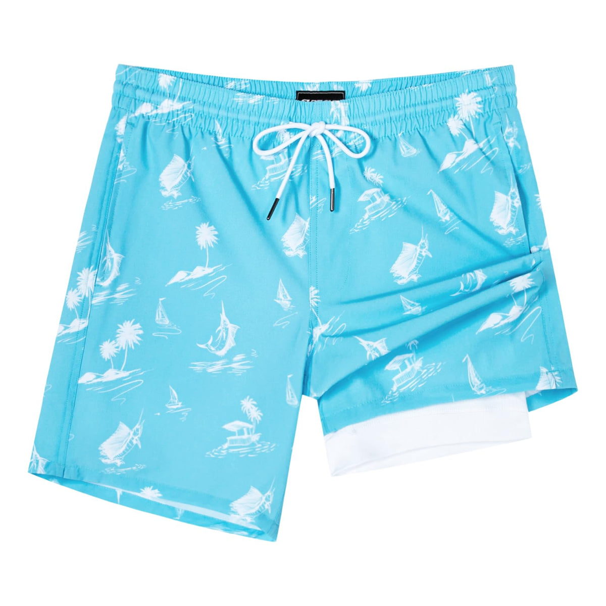 SURF CUZ Mens Swim Trunks with Compression Liner Quick Dry Swim Shorts 7" Swimming Trunks Stretch Bathing Suit 7 Inch,Marlin Leap,XXL