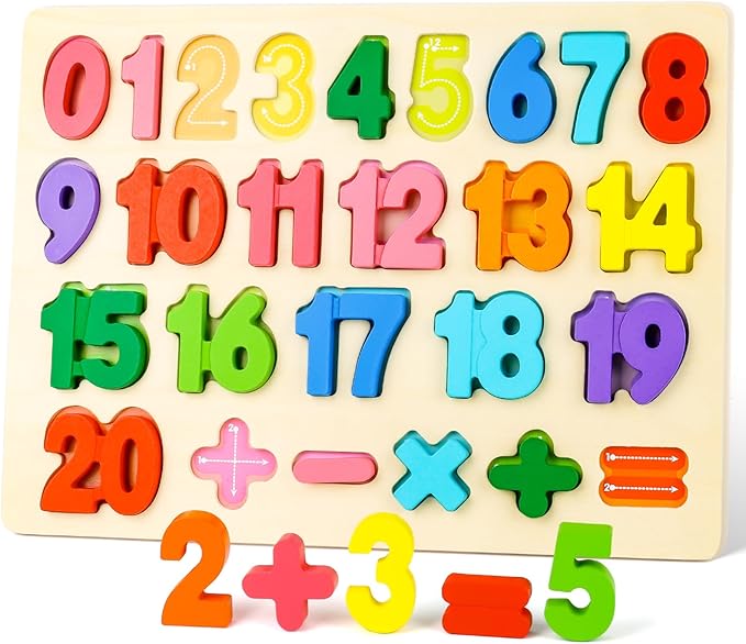 LovesTown Wooden Puzzles for Kids, Number Blocks, Montessori Preschool Educational Toddler Shape Puzzle Toys, Classroom Gifts for Boys Girls Stock Stuffering