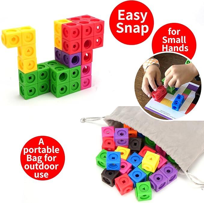 BenBen 100 pcs Math Cubes, 15 Activity Cards, Number Counting Blocks, STEM Educational Toy Gift, Homeschool Preschool Kindergarden Math Learning Supplies for Kids Ages 3-8