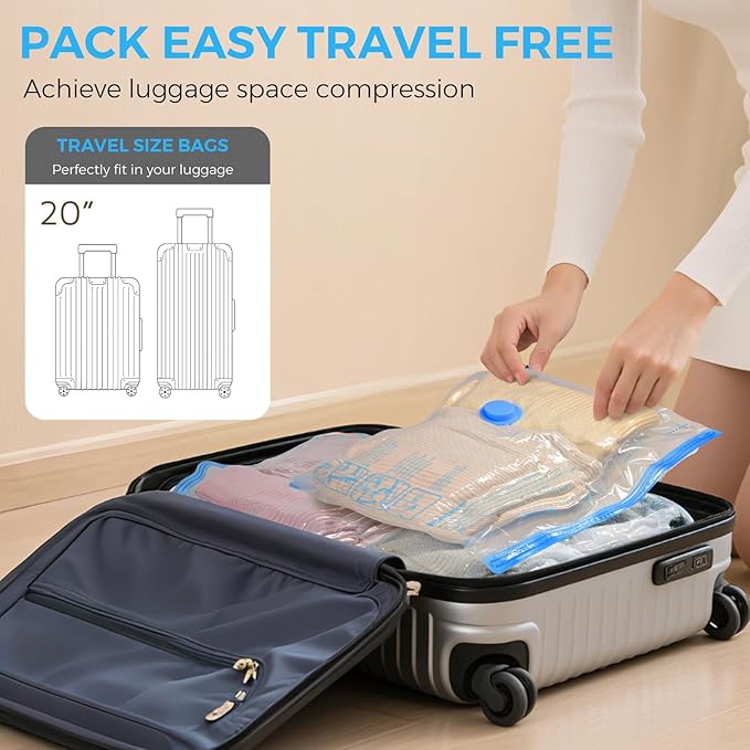 Vacuum Seal Bags for Clothing Travel, 12 Pack Vacuum Storage Bags for Clothes with Portable Electric Pump, Space Saver Bags for Luggage Traveling and Clothing