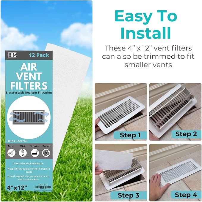 Air Vent Filters For Home 1 Pack of 12-4" x 12” – Register Vent Filters – AC