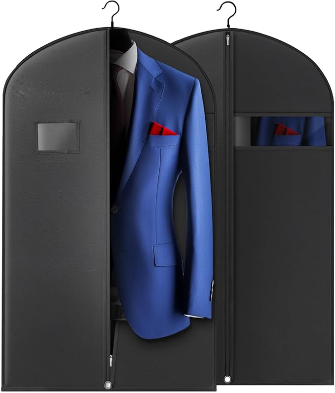40-inch Garment Bags for Travel, Garment Bags for Hanging Clothes with Zipper and Visible Transparent Window, 2 Pack，Black