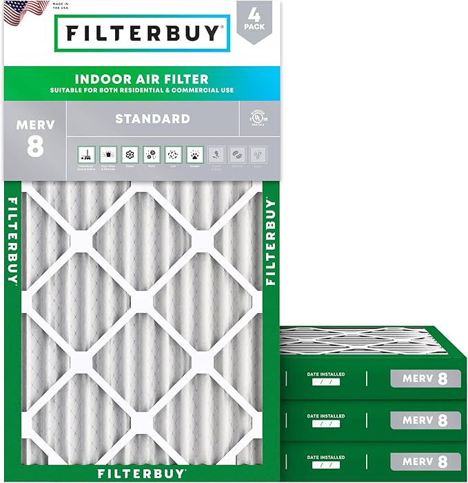 Filterbuy 18x30x2 Air Filter MERV 8 Essential Dust & Allergy Defense,