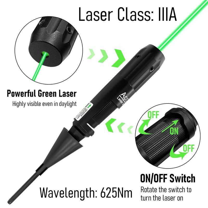 SUGOOE Professional Laser Bore Sight Kit, Green Bore Sighter with 32 Adapters fit .17 to 12GA Calibers, Powerful Support for Hunting, black
